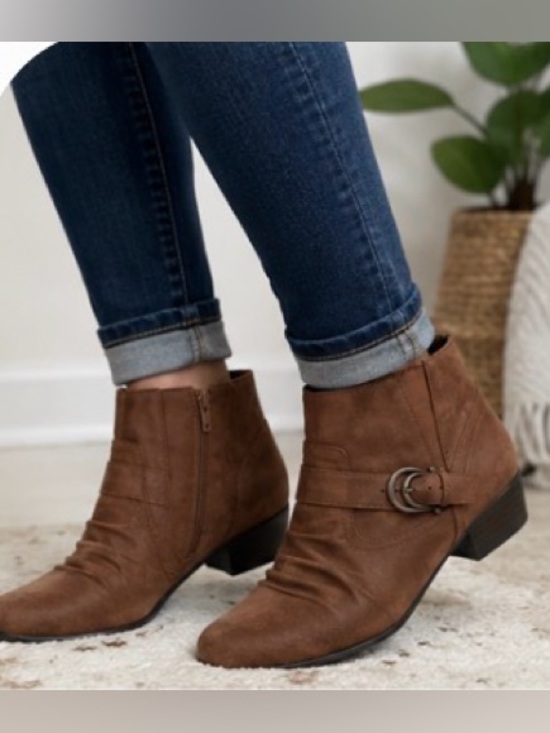 Kim Rogers Shoes - Kim Rogers Tarly Brown Ankle Booties Buckle Side Zip Women’s Size 7.5 M